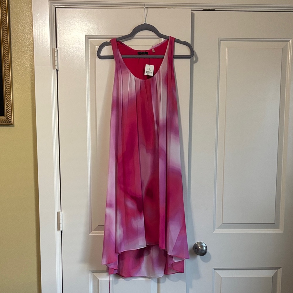 Tahari Pink and White Midi Dress